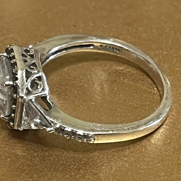 Sterling Asscher Cut CZ Halo Ring - Picture 3 of 14